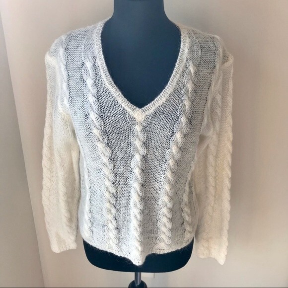 Cable Knit Sweater Mohair Wool Blend REFERENCE POINT Off White Cream Sheer Knit - Picture 2 of 4